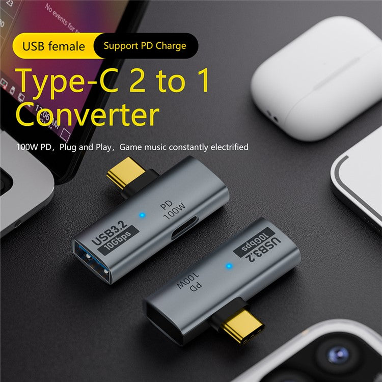 USB 3.2 Adapter Type-C to USB-A / USB-C Adapter 10Gbps OTG USB-C 2 to 1 Converter with PD 100W Charge