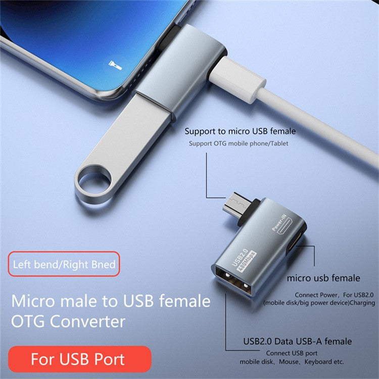 Micro USB Male to USB Female OTG Adapter Micro USB to USB-A + USB2.0 Charging Data Converter