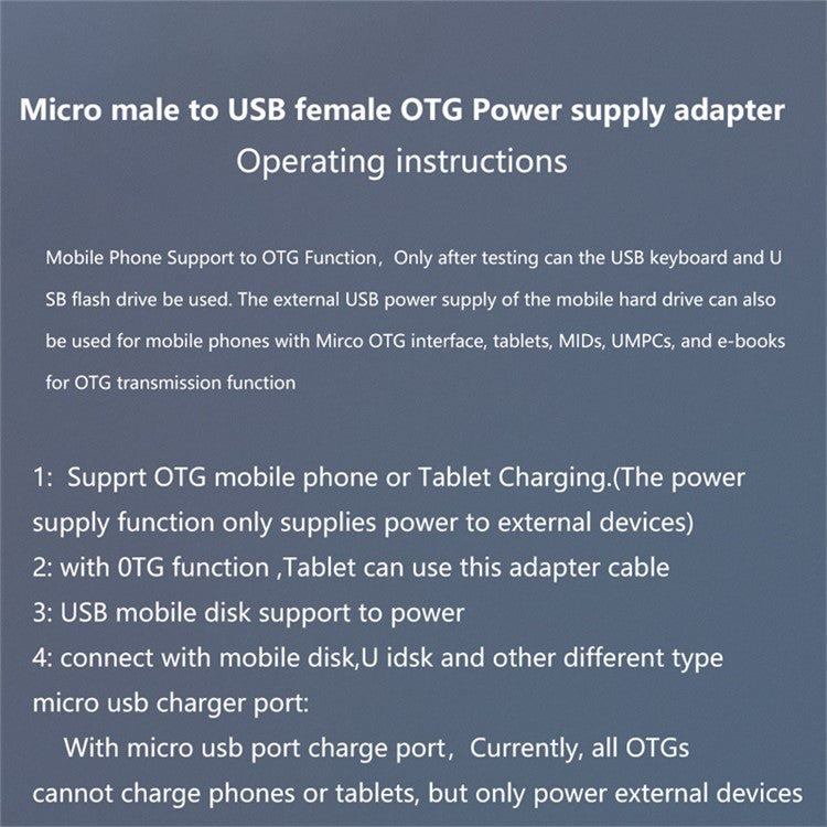 Micro USB Male to USB Female OTG Adapter Micro USB to USB-A + USB2.0 Charging Data Converter