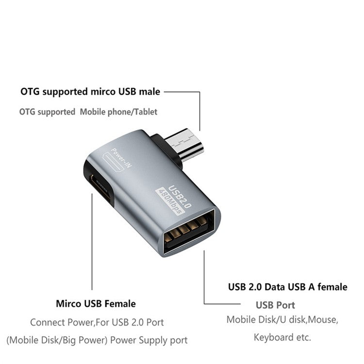Micro USB Male to USB Female OTG Adapter Micro USB to USB-A + USB2.0 Charging Data Converter