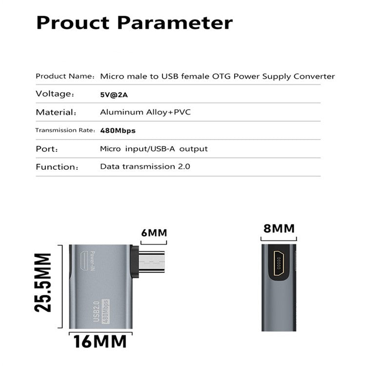 Micro USB Male to USB Female OTG Adapter Micro USB to USB-A + USB2.0 Charging Data Converter