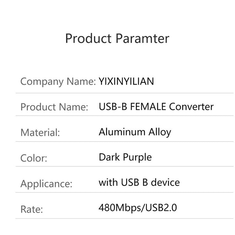 USB-B Female to USB-B Male Converter Adapter, 480Mbps Data Connector Plug for Electric Piano / Printer