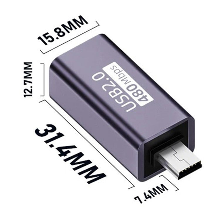 USB-B Female to Mini USB Male 480Mbps Adapter Aluminum Alloy Connector for Electric Piano / Printer