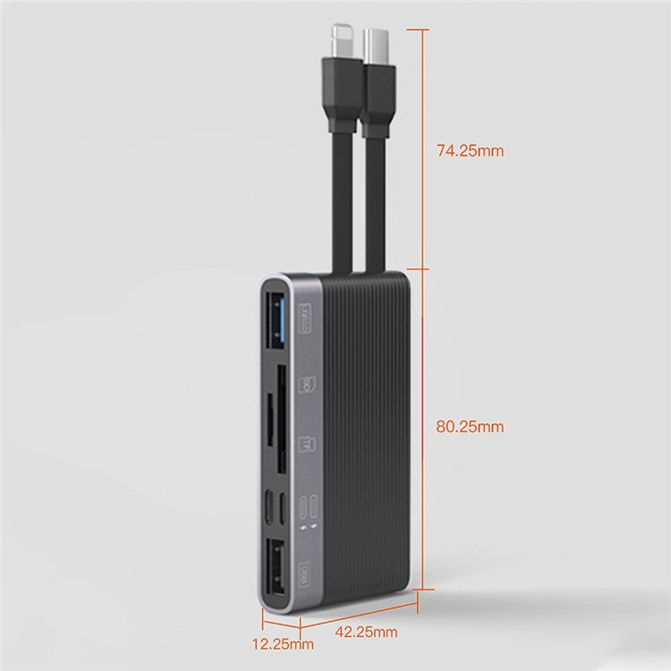 NK-1048HD 6-in-1 Docking Station Type-C / 8-Pin to USB3.0+TF / SD Card Slots+USB2.0+2 Type-C Ports USB Hub Adapter