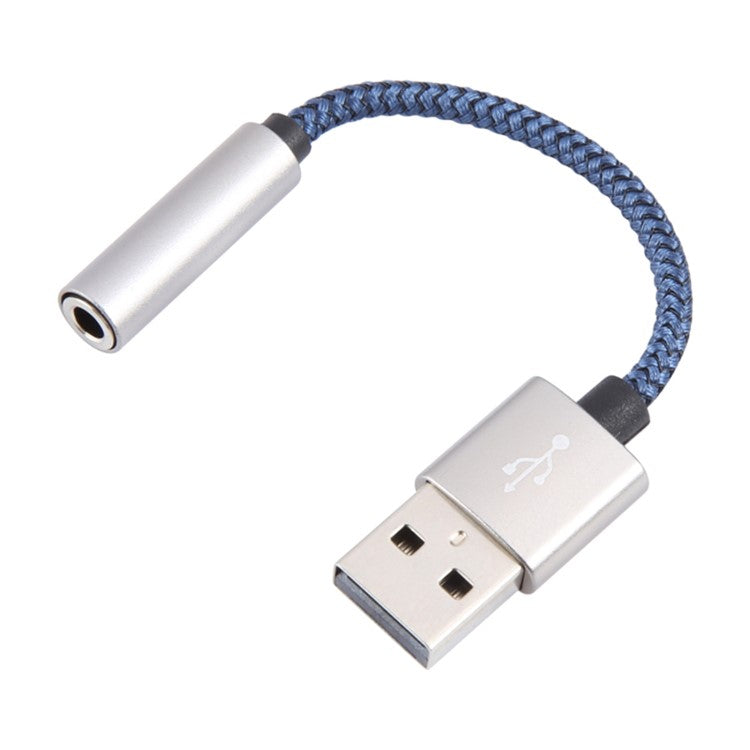 USB Male to 3.5mm Female Audio Adapter Nylon Braided Cord Stereo Sound AUX Adapter - Silver