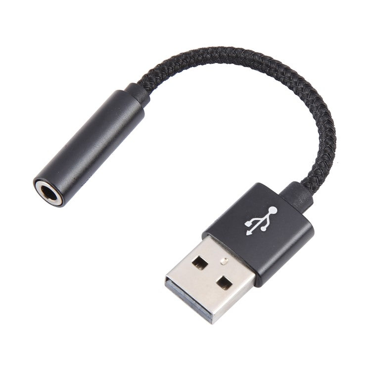 USB Male to 3.5mm Female Audio Adapter Nylon Braided Cord Stereo Sound AUX Adapter - Black