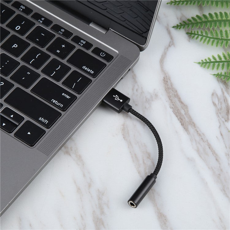 USB Male to 3.5mm Female Audio Adapter Nylon Braided Cord Stereo Sound AUX Adapter - Black