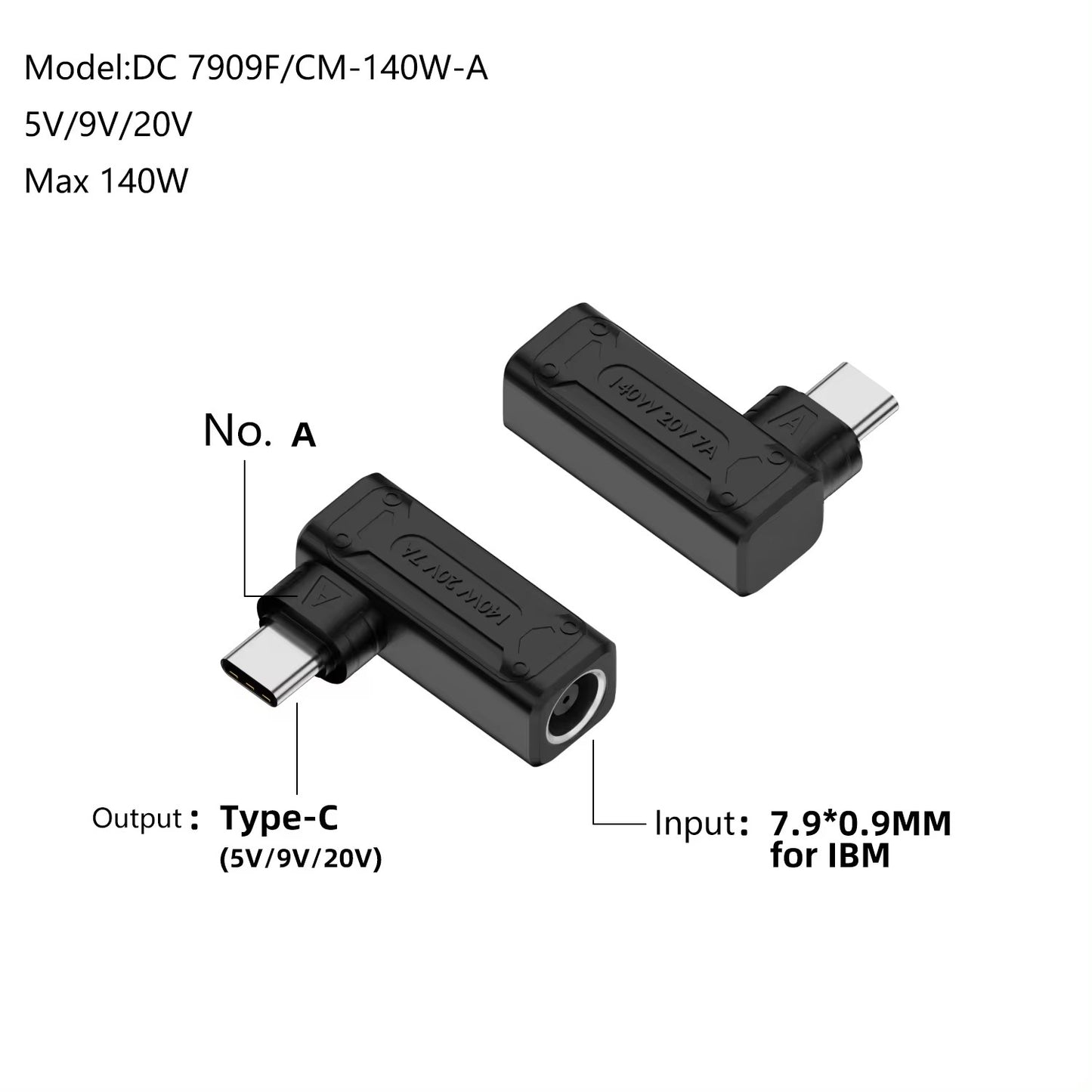 DC 7.9x0.9 Female to Type-C Male 140W Laptop Charging Adapter Mini Converter