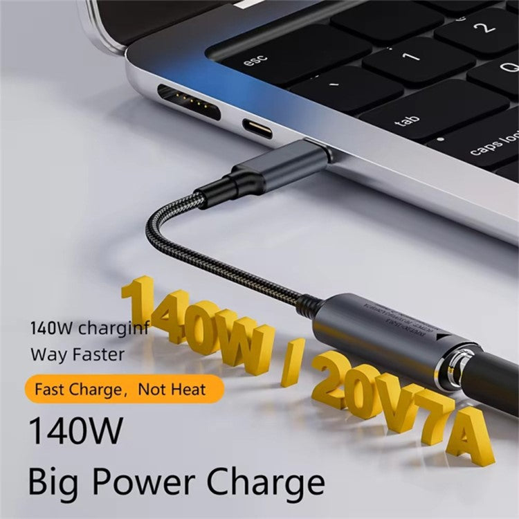 Braided Cable 5.5x2.5mm DC Female to Type-C Male Adapter Supports 140W Fast Charging