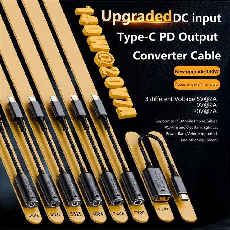 Laptop 140W Power Plug 4.5x3.0mm DC 5V / 9V / 20V Female to Type-C Male Adapter