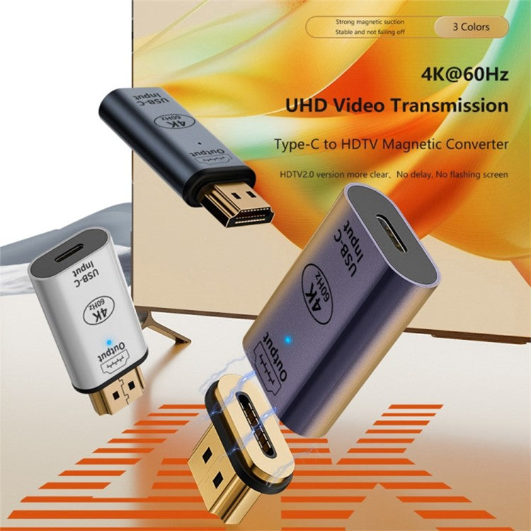 Type-C Female to HDMI 2.0 Male Magnetic Adapter 4K 60HZ HD Video Output Converter - Grey