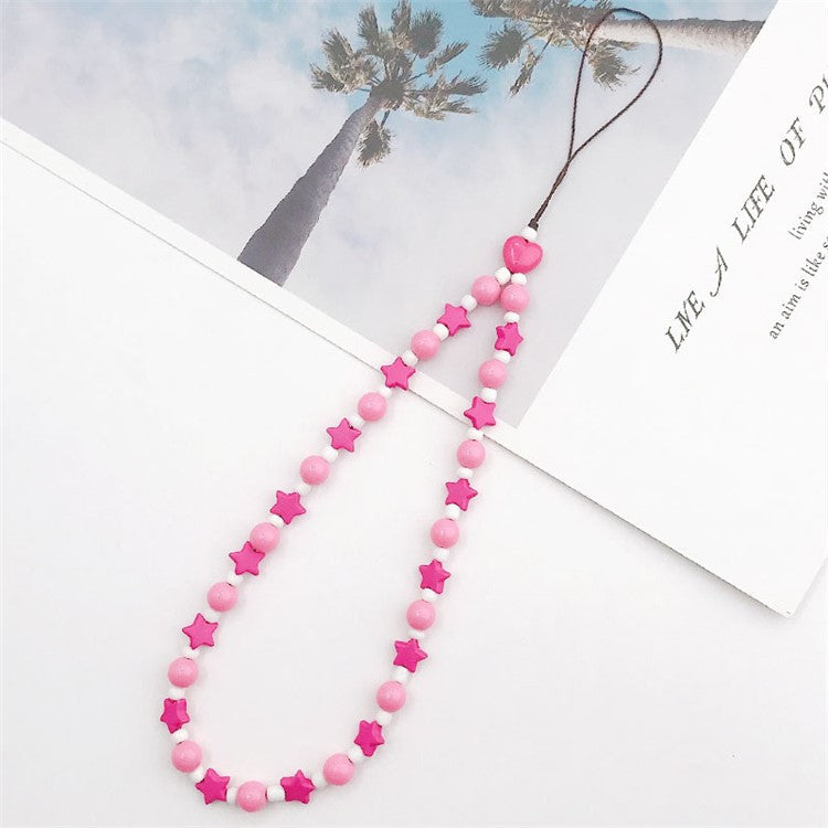 Mobile Phone Anti-drop Beaded Lanyard Hand Rope Cellphone Case Decorative Pendant Bracelet - Rose Star