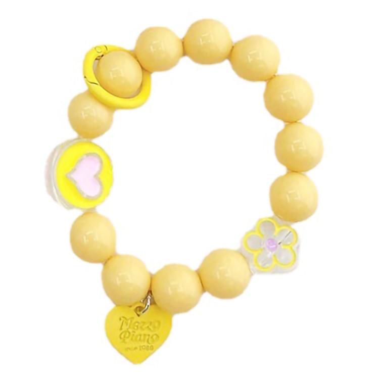 Candy Color Beaded Bracelet Phone Anti-drop Hand Chain Love Heart Decor Cellphone Case Pendant - Yellow