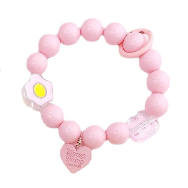 Candy Color Beaded Bracelet Phone Anti-drop Hand Chain Love Heart Decor Cellphone Case Pendant - Pink