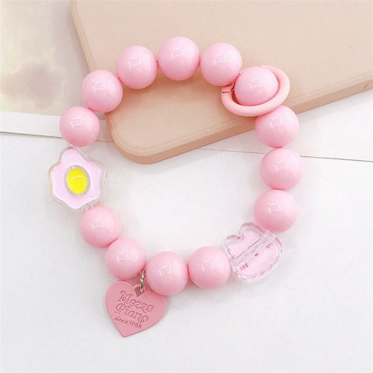 Candy Color Beaded Bracelet Phone Anti-drop Hand Chain Love Heart Decor Cellphone Case Pendant - Pink