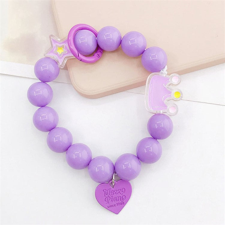 Candy Color Beaded Bracelet Phone Anti-drop Hand Chain Love Heart Decor Cellphone Case Pendant - Purple