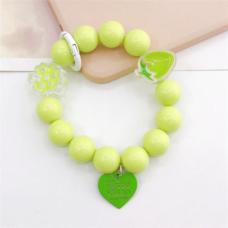 Candy Color Beaded Bracelet Phone Anti-drop Hand Chain Love Heart Decor Cellphone Case Pendant - Yellowgreen