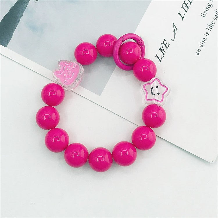 Candy Color Beaded Bracelet Phone Anti-drop Hand Chain Love Heart Decor Cellphone Case Pendant - Rose