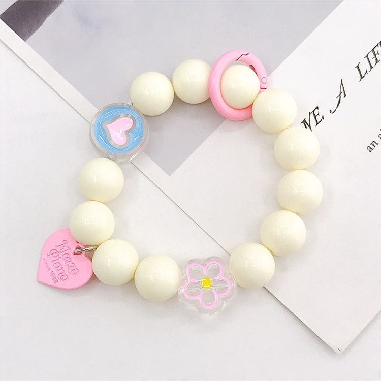 Candy Color Beaded Bracelet Phone Anti-drop Hand Chain Love Heart Decor Cellphone Case Pendant - Beige