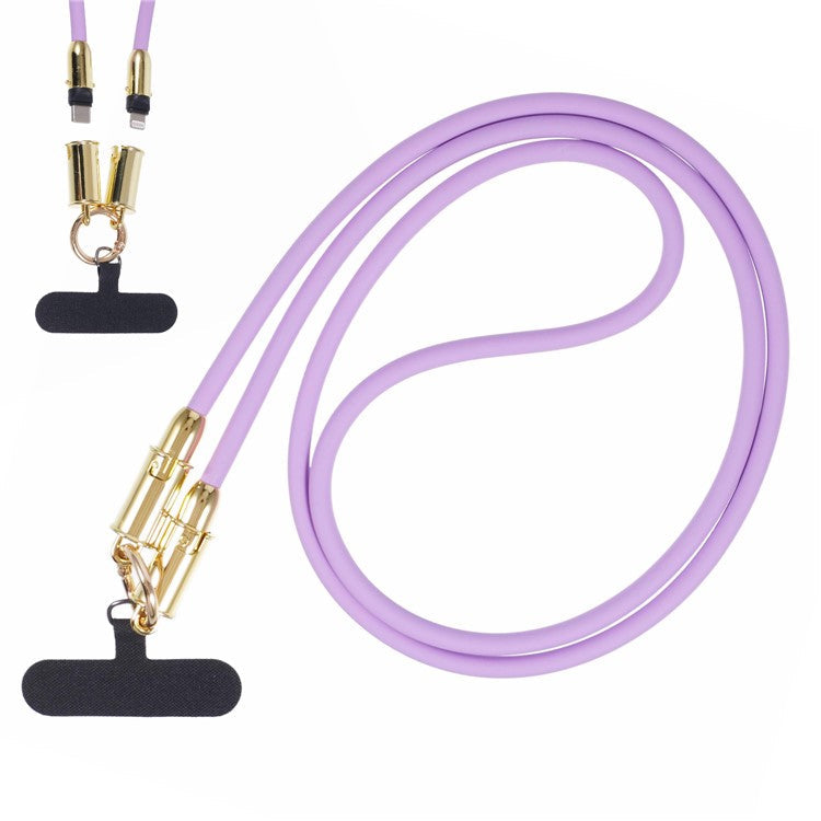 120cm Crossbody Phone Lanyard Silicone Shoulder Strap Type-C to Lightning Charging Cable - Purple