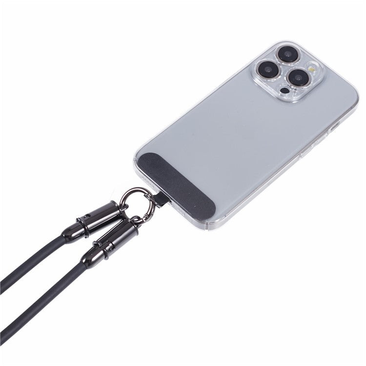 120cm Crossbody Phone Lanyard Silicone Shoulder Strap Type-C to Lightning Charging Cable - Black