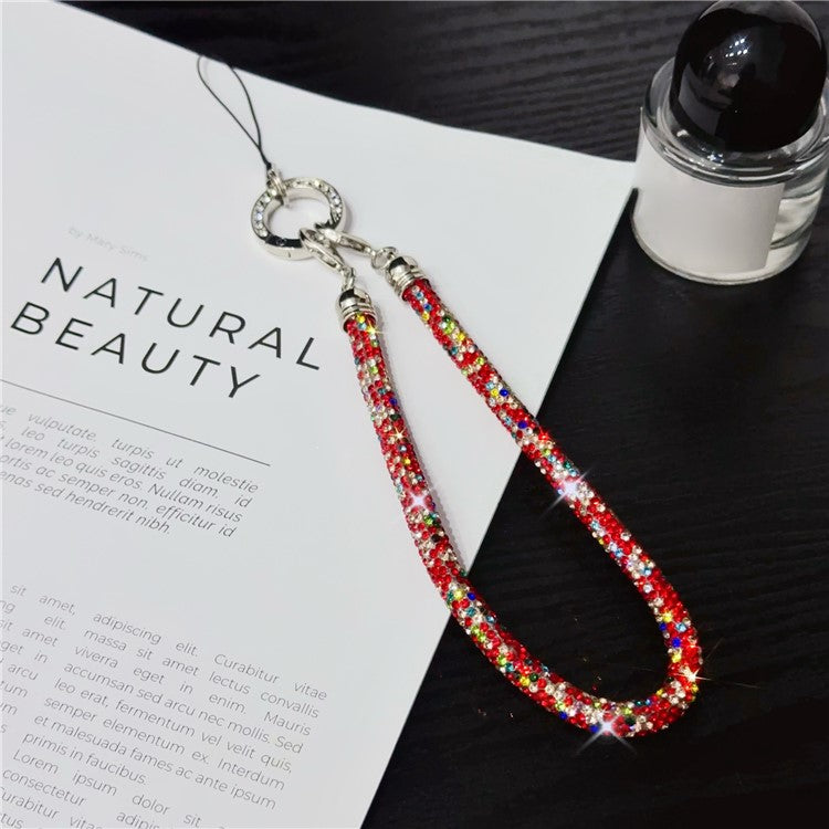 Phone Wrist Strap Shiny Rhinestone Decor Hand Strap Lanyard, Length: 25cm - Colorful Red