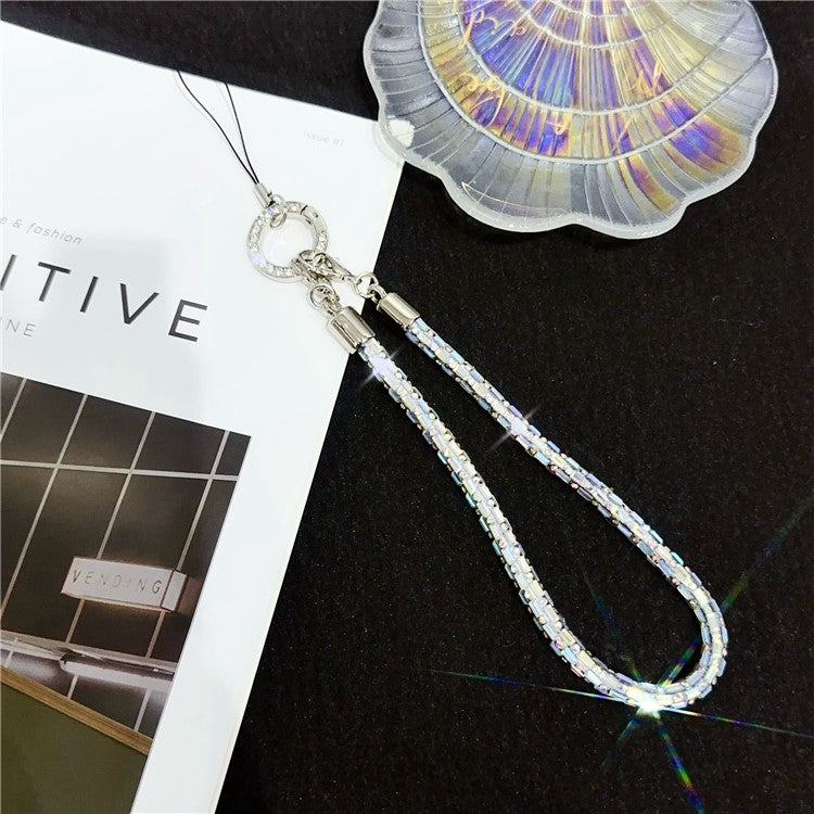 Phone Wrist Strap Lanyard Universal Hand Strap Square Rhinestones Decor, Length: 25cm - Crystal Multi-color