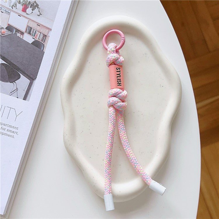 Phone Lanyard Anti-lost 17cm Nylon Phone Charm Decor with Tether Tab - Colorful Pink