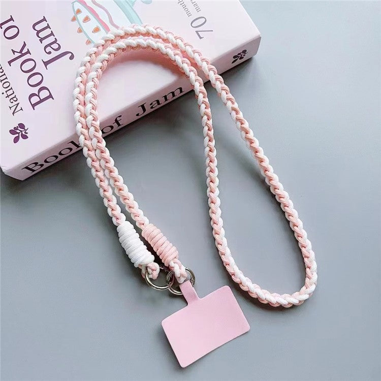 Crossbody Phone Lanyard 120cm Anti Theft Nylon Braided Phone Strap with Tether Tab - White+Pink