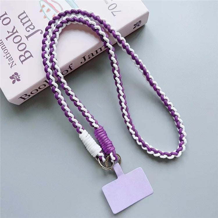 Crossbody Phone Lanyard 120cm Anti Theft Nylon Braided Phone Strap with Tether Tab - White+Purple
