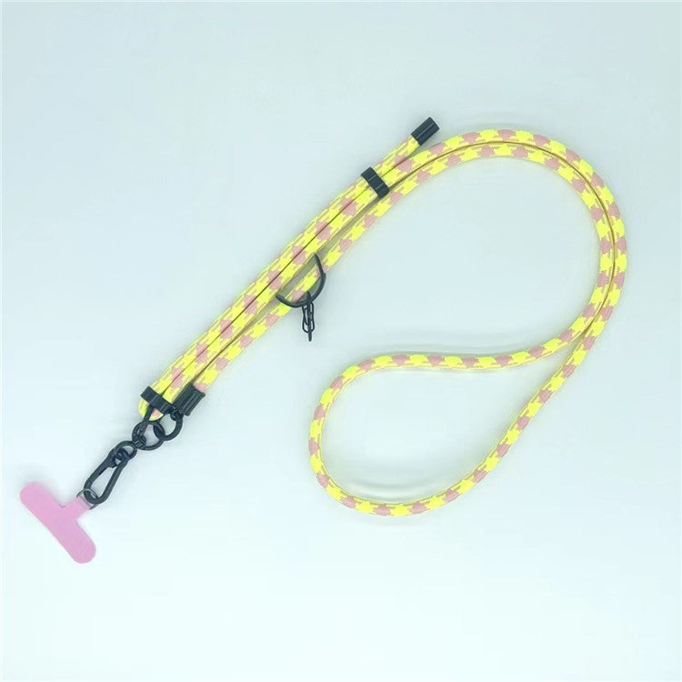 8mm Thick Phone Lanyard Pattern Phone Crossbody Neck Strap with Tether Tab, Total Length: 135cm - Pink+Yellow