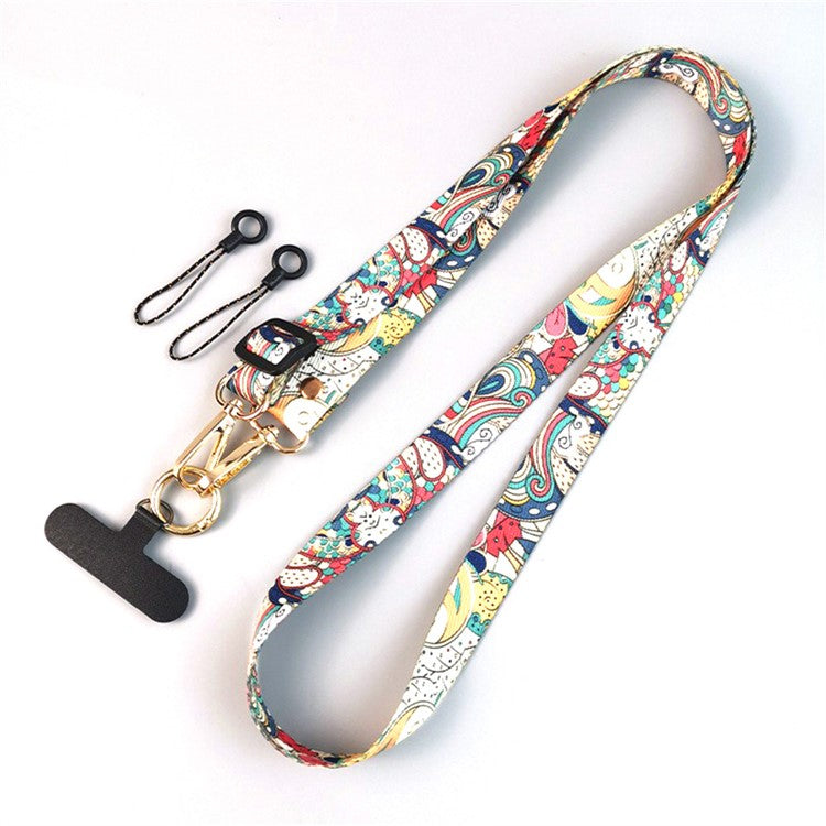 Crossbody Phone Lanyard Ethnic Style Nylon Phone Strap with Tether Tab + Hanging Ropes, Total Length: 120cm - Auspicious Clouds