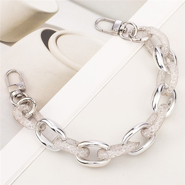 Metal Phone Charm 29cm Glitter Rhinestone Wristlet Bracelet Phone Lanyard Wrist - Silver