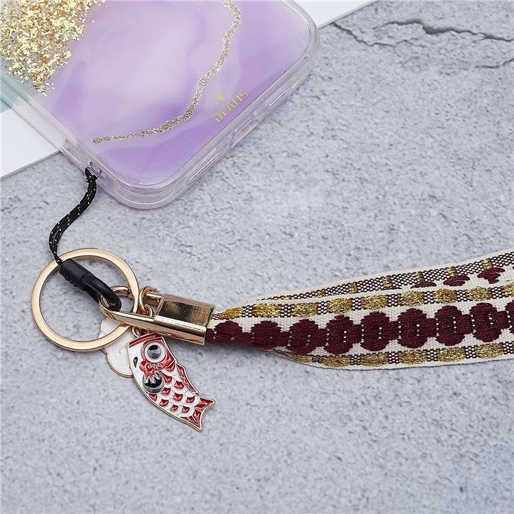 80cm Phone Lanyard Hanging Neck Fish Pendant Anti-lost Hand Wrist Strap Shoulder Neck Strap for Mobile Phone Shell - Purple