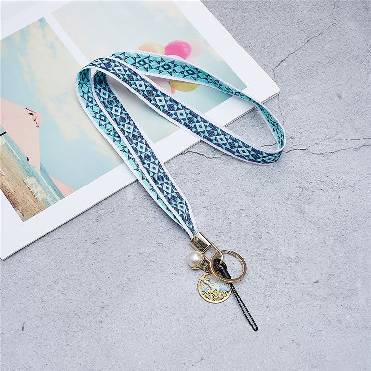 Totem Series Phone Lanyard 80cm Crossbody Neck Strap Vintage Pendant Universal Mobile Phone Lanyard - Blue
