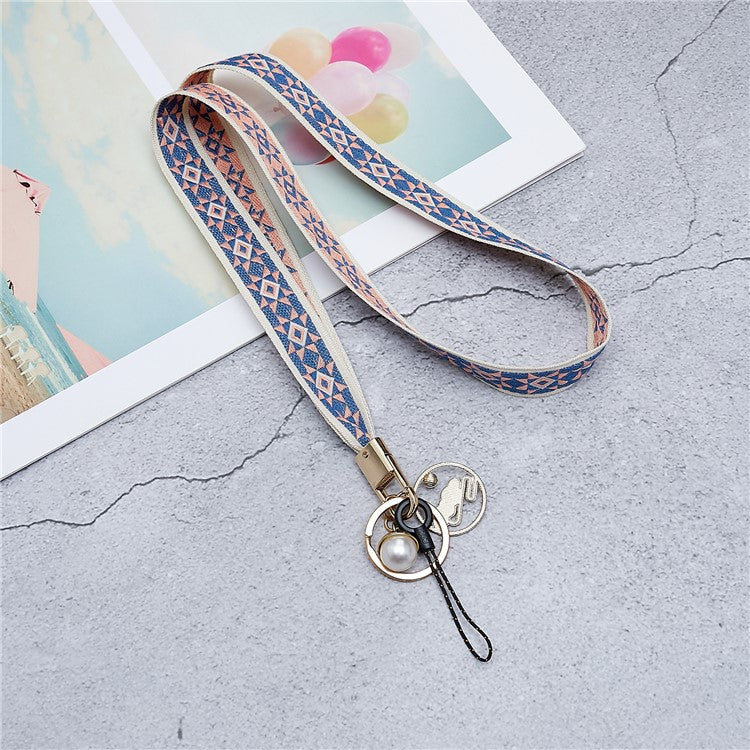 Totem Series Phone Lanyard 80cm Crossbody Neck Strap Vintage Pendant Universal Mobile Phone Lanyard - Pink