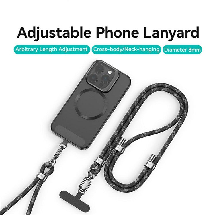 USAMS ZB316 Phone Lanyard Crossbody Polyester Adjustable Neck Strap with Tether Tab, Total Length: 160cm - Black