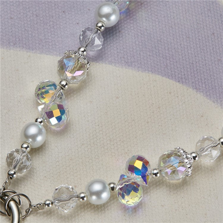 Cell Phone Charm Lanyard 26cm Alloy Butterfly Pendants Beads Phone Case Wrist Strap for Women Girls - White