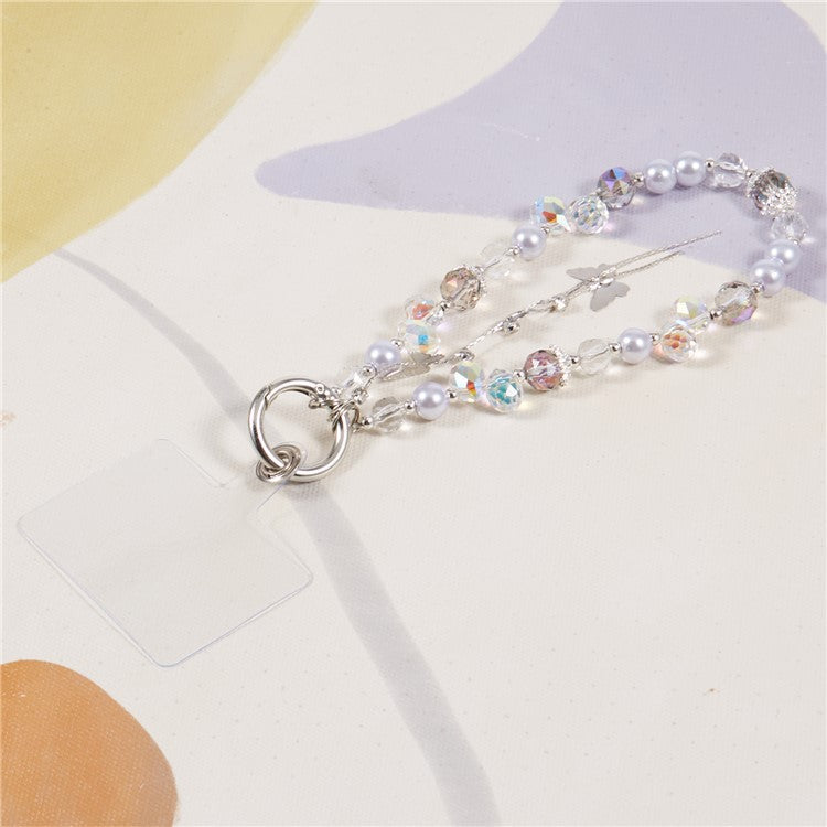 Cell Phone Charm Lanyard 26cm Alloy Butterfly Pendants Beads Phone Case Wrist Strap for Women Girls - Multi-color
