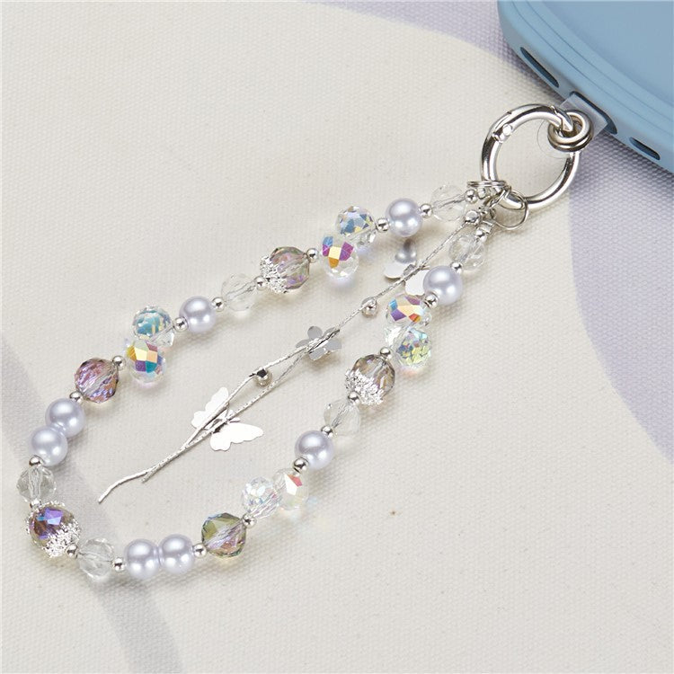 Cell Phone Charm Lanyard 26cm Alloy Butterfly Pendants Beads Phone Case Wrist Strap for Women Girls - Multi-color