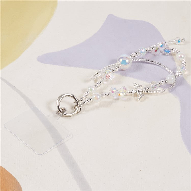 Cell Phone Charm Lanyard 26cm Butterfly Chain Beads Phone Wrist Strap for Women Girls - Colorful