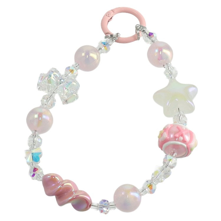 Beaded Phone Lanyard Strap 26cm Hanging Keychain Wristlet Chain for Mobile Devices - Pink