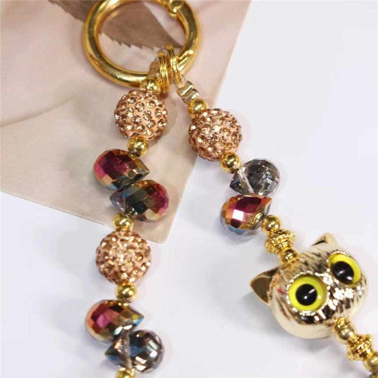 Beaded Phone Wrist Strap Cat Eye 26cm Length Short Chain Phone Lanyard with Tether Tab - Rose Gold