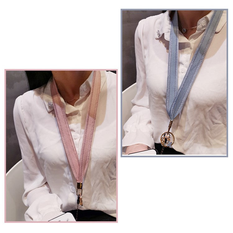 Universal Phone Lanyard Key Ring Cellphone Neck Strap Hanging Rope with Metal Clover Pendant - Grey