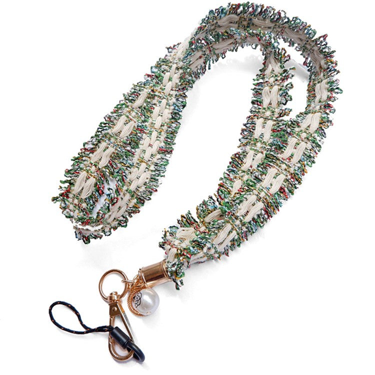 Camellia Series Pearl Ornament Mobile Phone Case Hanging Neck Lanyard Name Tag Neck Strap - Green