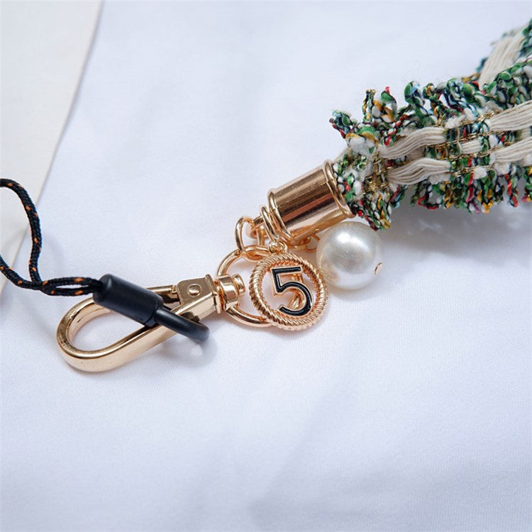 Camellia Series Pearl Ornament Mobile Phone Case Hanging Neck Lanyard Name Tag Neck Strap - Brown