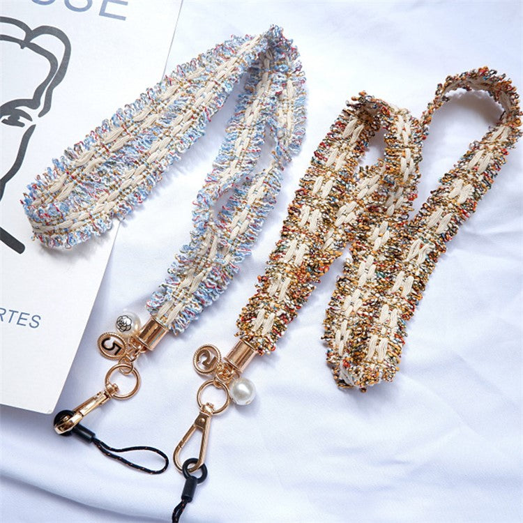 Camellia Series Pearl Ornament Mobile Phone Case Hanging Neck Lanyard Name Tag Neck Strap - Brown