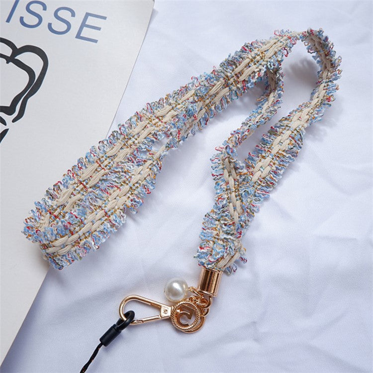 Camellia Series Pearl Ornament Mobile Phone Case Hanging Neck Lanyard Name Tag Neck Strap - Blue