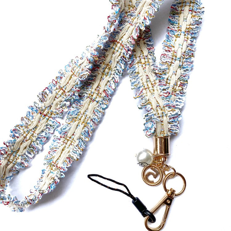 Camellia Series Pearl Ornament Mobile Phone Case Hanging Neck Lanyard Name Tag Neck Strap - Blue