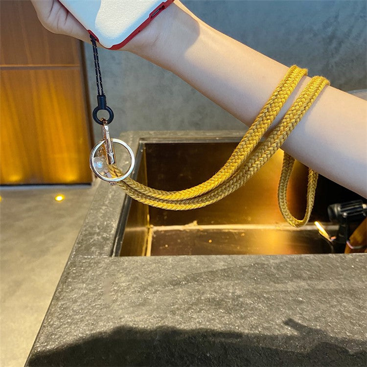 Flower Pearl Pendant Mobile Phone Anti-lost Braided Lanyard Cellphone Case Name Tag Neck Strap - Yellow